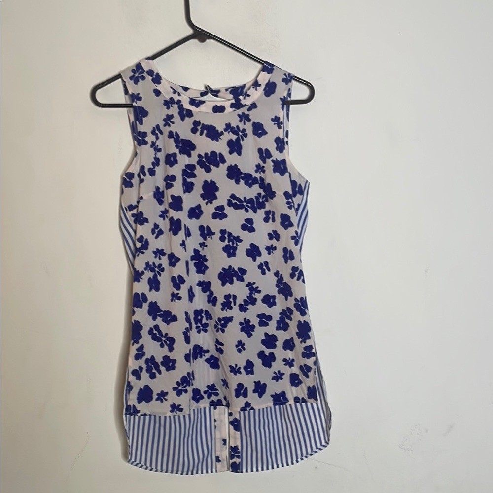 CAbi Blue Floral Sleeveless Blouse